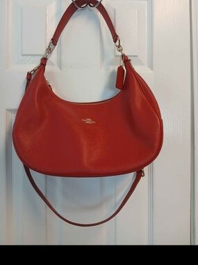 Coach Red Pebbled Leather Hobo with Gold Hardware